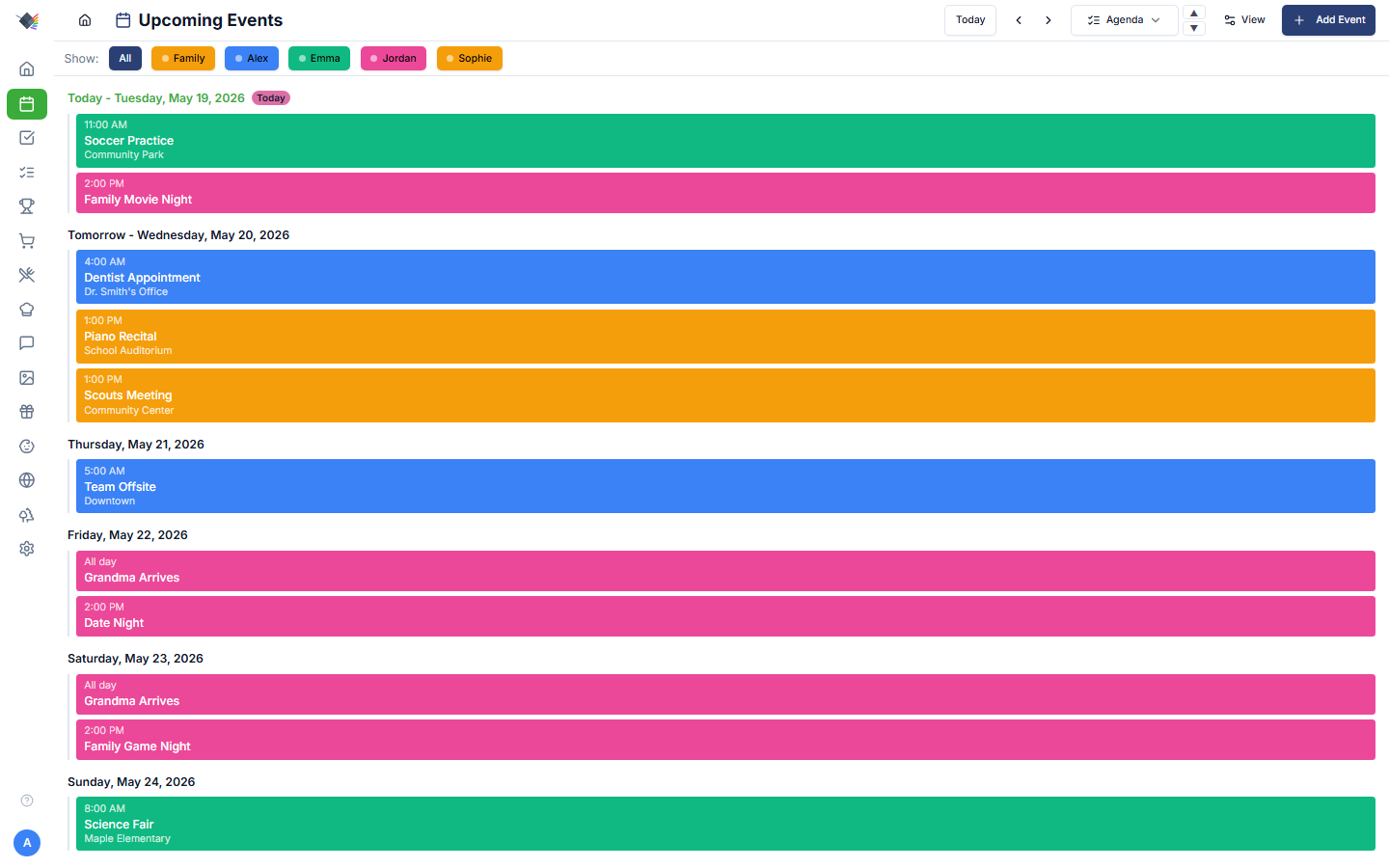 Calendar agenda view