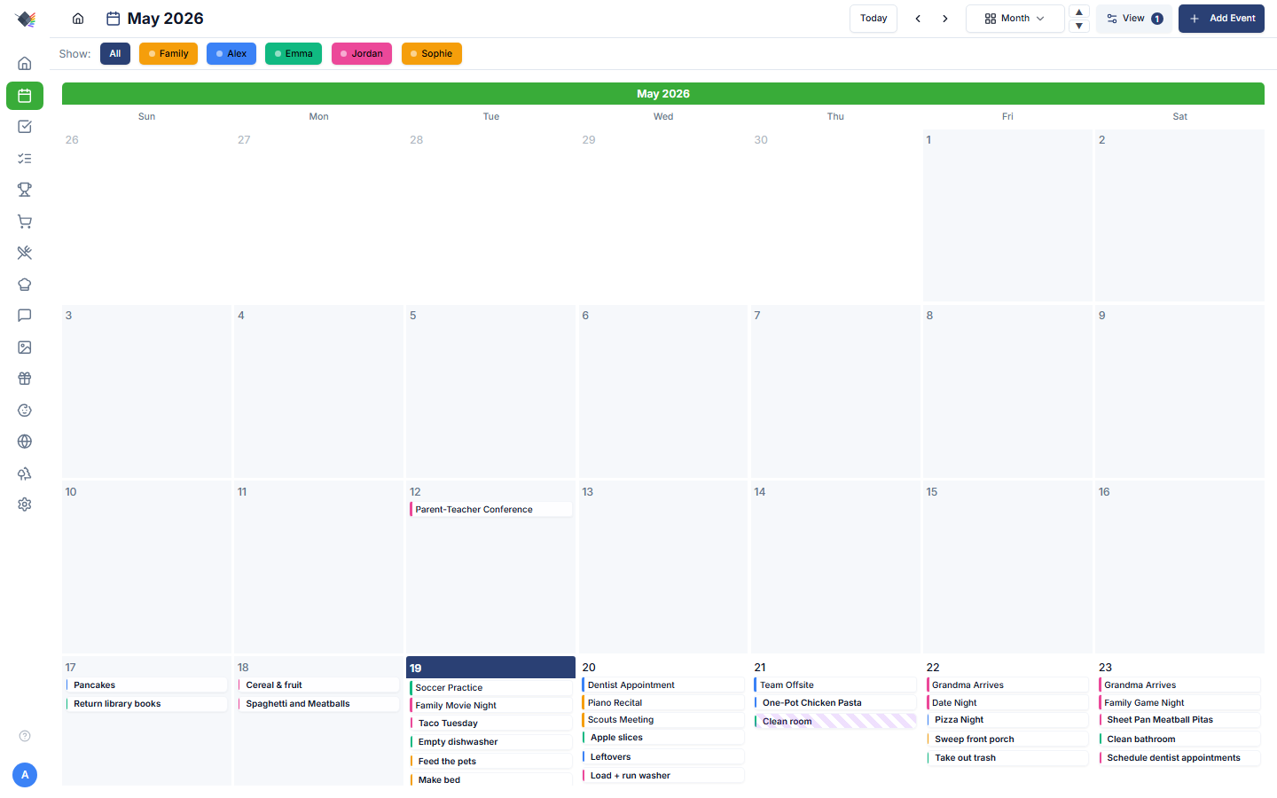 Calendar month cards mode