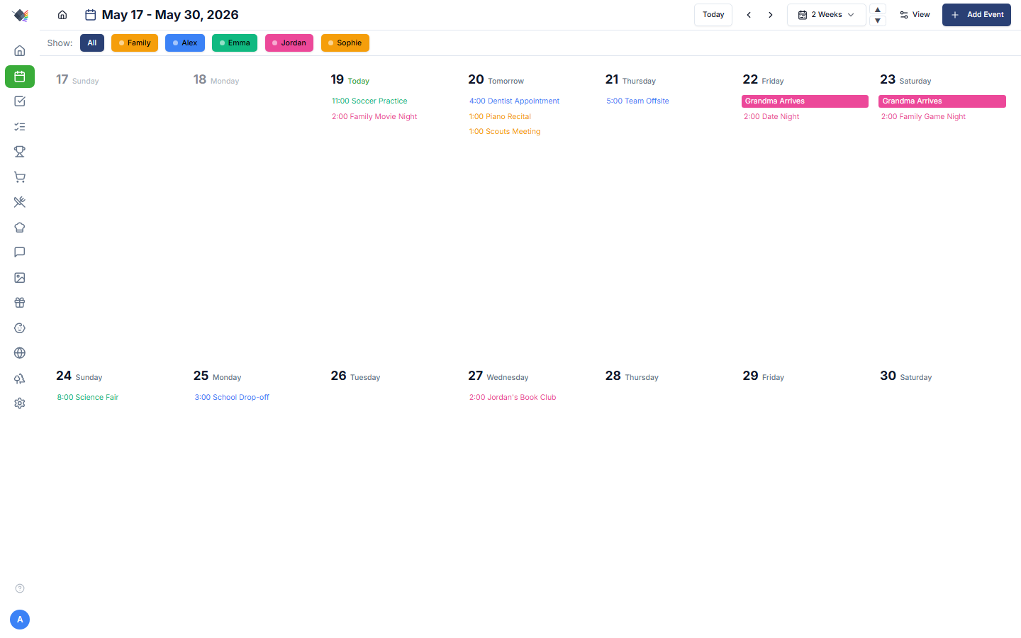 Calendar multi-week view