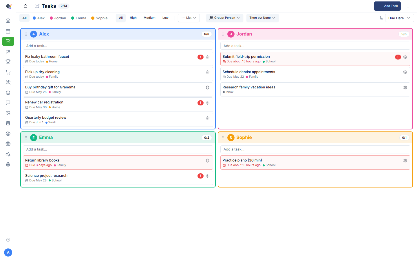 Tasks page